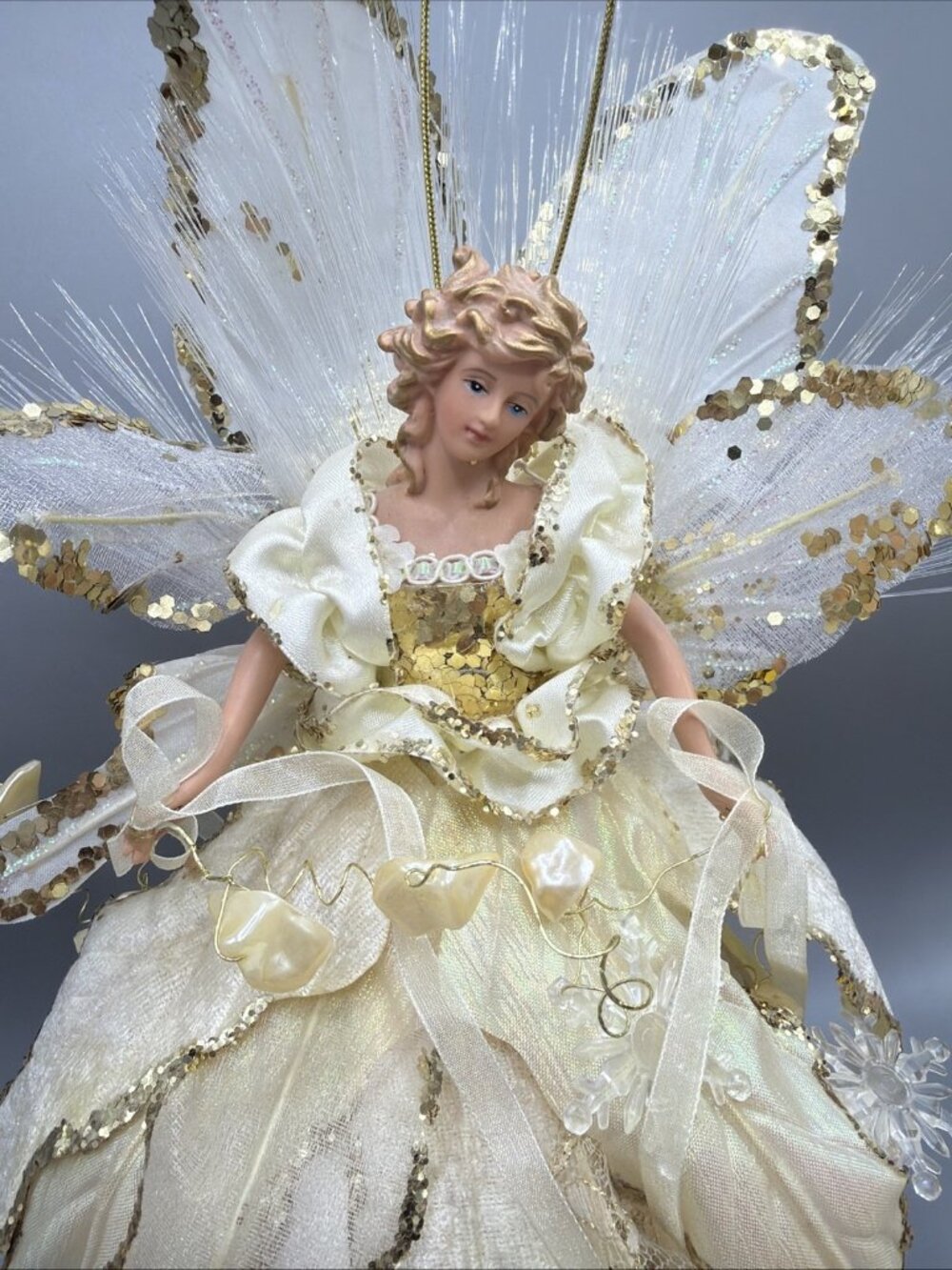 Holiday 12" Fiber Optic Angel Christmas Tree Topper Gold Stunning VTG Fairy Work